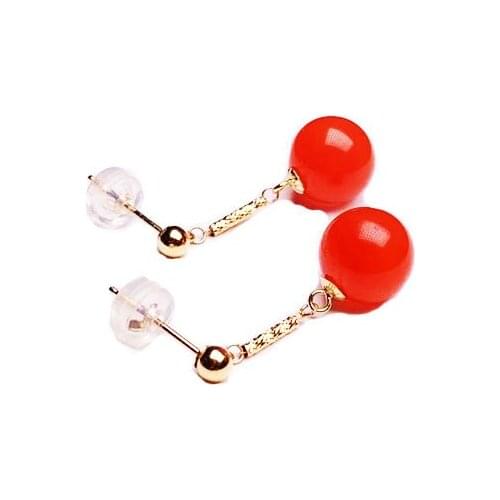 Shilovem 18K yellow Gold Natural south Red agate stud earrings fine Jewelry cute wedding gift new plant women myme8.5-9662nh