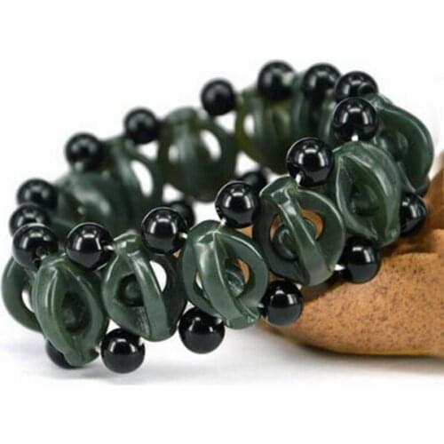 Natural Dark Green Hetian Stone Bracelet Carved Hollow-out With Beads Women Mens Gift Bracelets Nephrite Qing Jades Jewelry