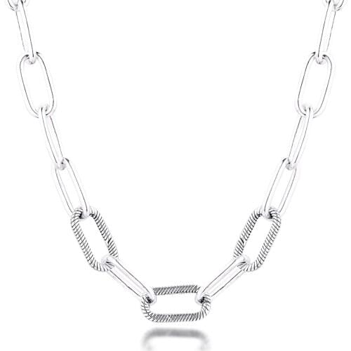 QANDOCCI(Me) Link Necklace Women Jewelry Collares de moda 925 Sterling Silver Chain Colar bijoux Femme Collier