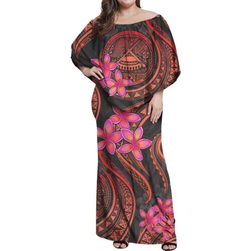 Hycool Plus Size Maxi Elegant Women Pink Maxi Dresses Samoan Tribal Print Print Sexy Off Shoulder Bodycon Long Mother Of Bride D