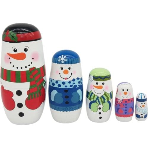 5 Pieces Handmade Snowman Matryoshka Russian Dolls Secret Christmas