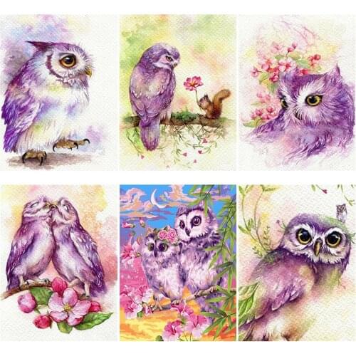 Diy 5d Full Diamond Embroidery Animal Square Round Diamond Painting Peach Blossom Owl Mosaic Furniture Decoration Hobby Gift