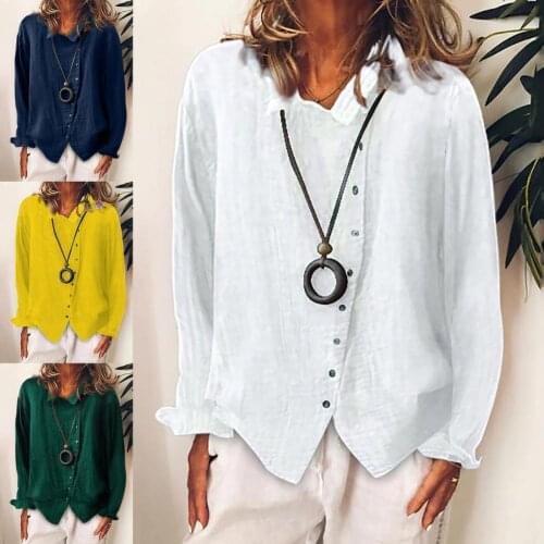 Irregular Single-breasted Women Shirt Turn-down Collar Skin-friendly Long Sleeve Solid Color Loose Blouse Ladies Clothing