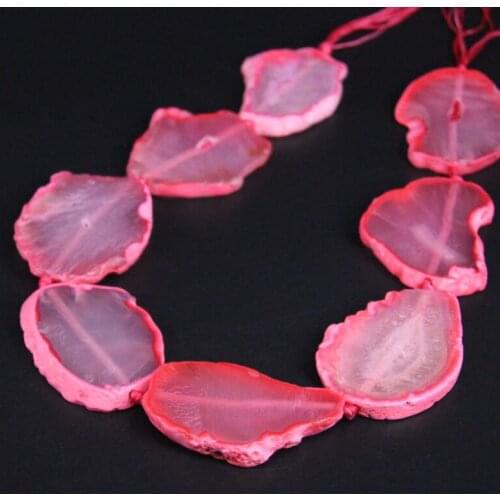 15.5"/strand Large Natural Pink Raw Agates Drusy Freeform Slab Nugget Loose Beads,Raw Gems Stone Slice Pendants Jewelry Making