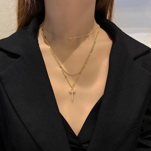 316L Stainless Steel Upscale Bohemia Beaded 3 Layers Cross Charms Chain Choker Necklace For Women Fashion Trend Jewelry SAN401