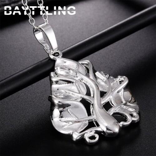 BAYTTLING 18 Inch 925 Sterling Silver Delicate Heart Tree Pendant Necklace For Woman Charm Retro Party Jewelry Christmas Gift