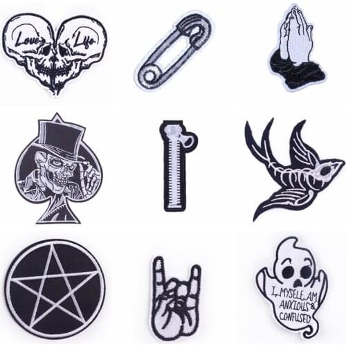 Black And White Colors Patch Applique Stickers Iron On Embroiderd Patches For Clothes Stripe Fabric Fusible Patch For Clothes