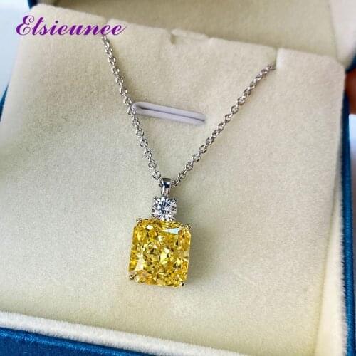ELSIEUNEE 100% 925 Sterling Silver Simulated Moissanite Citrine Wedding Cocktail Party Pendent Necklaces Fine Jewelry Wholesale