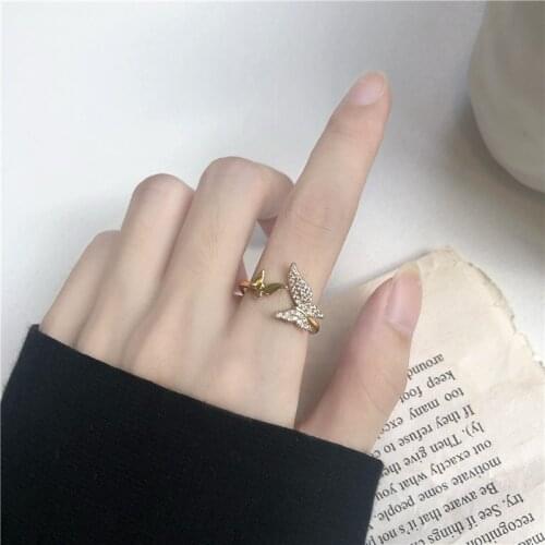 Individual Fully Cubic Zircon Butterfly Open Engagement Ring Fashion Shiny Ring Women