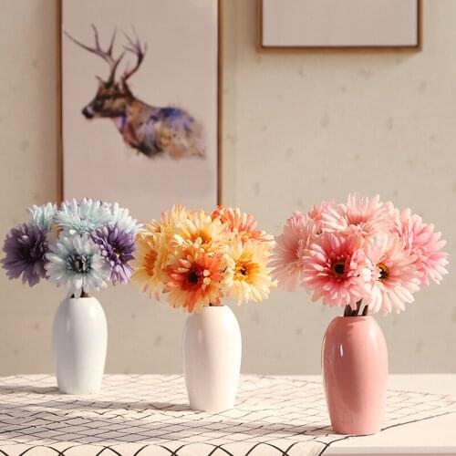 Artificial Flower Gerbera Wedding Decorative Bride Bouquet Flowers Home Decoration Silk 7 Heads African Daisy Fake Flowers