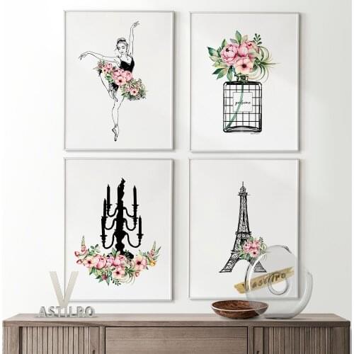 Dancing Girl Flower Wall Art Canvas Painting Perfume Watercolor Print Poster Bedroom Living Home Decor High Quality Wall Picture