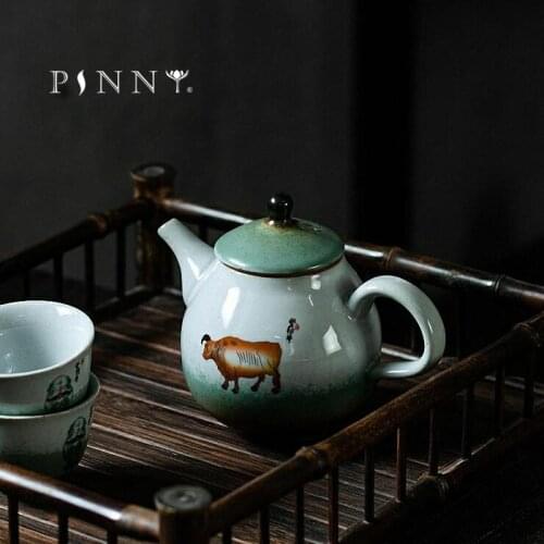PINNY 210ML Japanese Style Celadon Ceramic Teapot Retro Kung Fu Tea Pot Pigmented Heat Resistant Drinkware