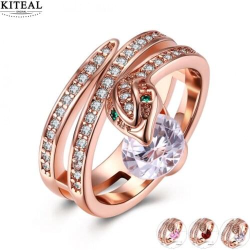 Kiteal new Snake Show Bead pink/white/red hollow zircon Ring Rose Gold Color Austrian Crystals size 6 7 8 9 Wholesale