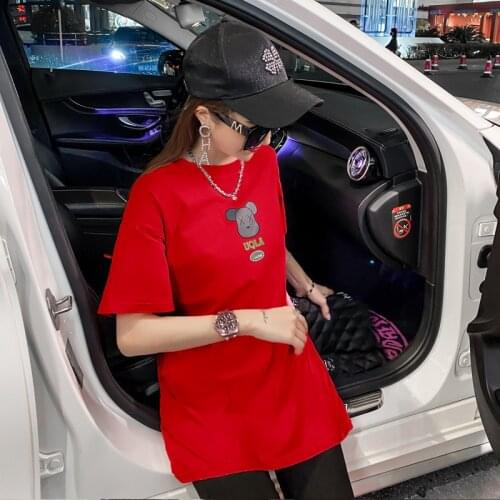Cute cartoon sweet girl Japanese street casual mid-length top Ulzzang retro loose new summer ladies T-shirt