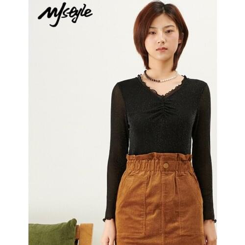 MJstyle 2021 Spring Fashion Temperament Sexy V-neck Slim Long-sleeved shirt Women, Vintage Long Sleeve Women Clothes 521100014