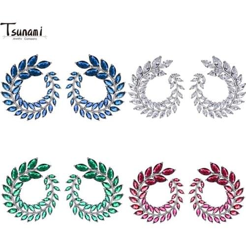 Fashion Cute Plant Leaf Stud Earrings For Women Jewelry New Arrival Korean Earrings Micro-inlaid Zircon Crystal Personality Girl