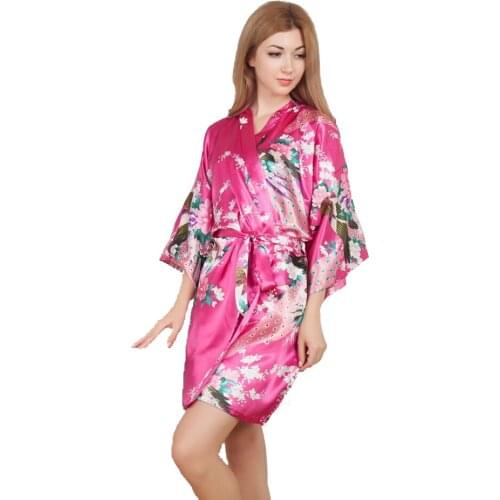 New Wedding Bride Bridesmaid Robe Floral Bathrobe Short Kimono Night Robe Bath Robe Dressing Gown For Women One Size D125-07