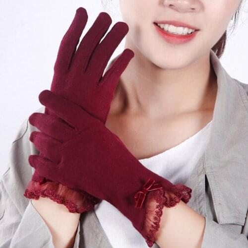 New Fashion Touch Screen Warm Lace Gloves Women Elegant Autumn Winter Long Full Finger Glove Mittens Bow Decorations Guantes