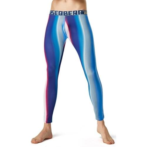 2021 Autumn Mens Thermal Underwear Bottoms Men Slim Long Johns Aurora Gradient Sport Thin Leggings Tights Sleep Warm Trousers