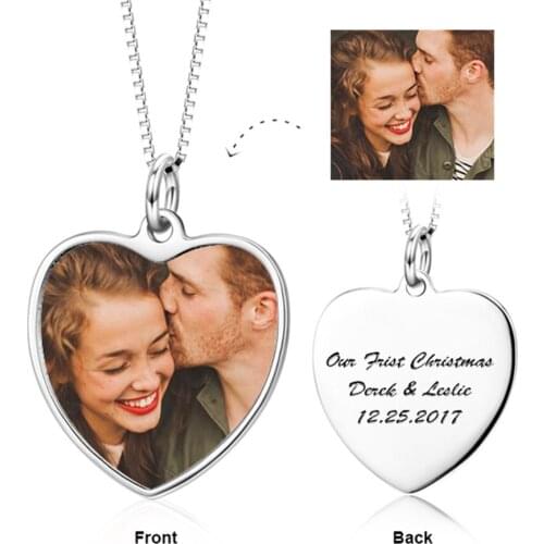 Copper/925 Sterling Silver Necklaces With Chain Personalized Color Photo and Engraved Heart Pendant Adjustable 16-20 Necklaces