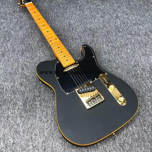 Factory direct sales of 6-string electric guitar, black matte paint, retro color neck, gold accessories, package freight