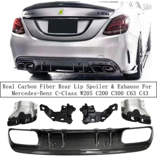 Real Carbon Fiber Rear Lip Spoiler & Exhause For Mercedes-Benz C-Class W205 C200 C300 C63 C43 2016-2021 Bumper Diffuser Spoilers