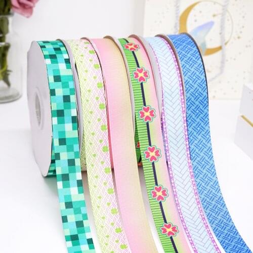 DIY Cartoon Stripes And Grids Printed Grosgrain Ribbon For Craft Supplies Sewing Accessories 5 Yards. 49307