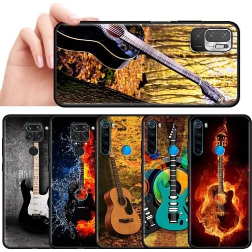 Music Equipment Guitar Silicone Case for Xiaomi Redmi Note 9S 9 10 8 Pro 7 9A 8T 9C 8A 7A 6 6A K40 Black Soft Phone Bumper Cover