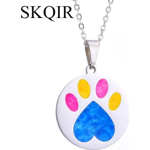 SKQIR Women Creative Colored Paw Claw Dogs Kitten Cat Necklace Stainless Steel Lovers Jewelry Valentines Day and Christmas Gift