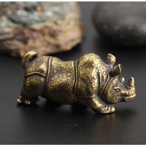 Handmade Crafts Mini Copper Rhino Figurines Sculpture Brass Rhinoceros Home Office Decor Ornament Table Decorations Craft
