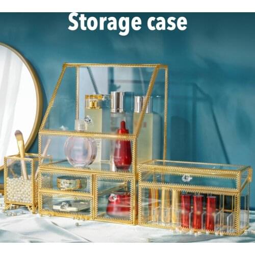 Vintage Makeup Organizer 3 Layers 6 Drawers Detachable Cosmetic Organizer Glass Makeup Storage Box For Bathroom Vanity Dresser