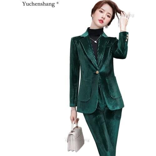 Женские бархатные брючные костюмы YUCHENSHANG China At AliExpress