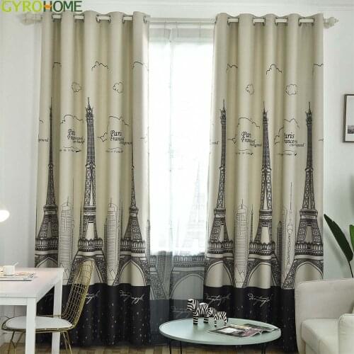 Castle Tower Building Design Insulated Blackout Curtains for Kids Bedroom Semi Sheer Curtain Window Tulle