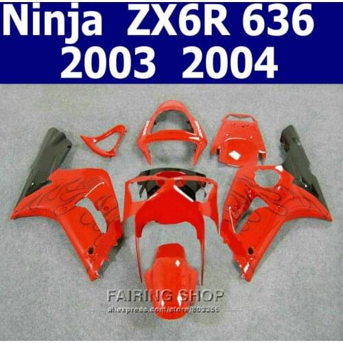 100%suit For Kawasaki zx6r 2003 2004 Fairing kit zx 6r 03 04 ( red +flames ) Injection mold Fairings EMS free t64