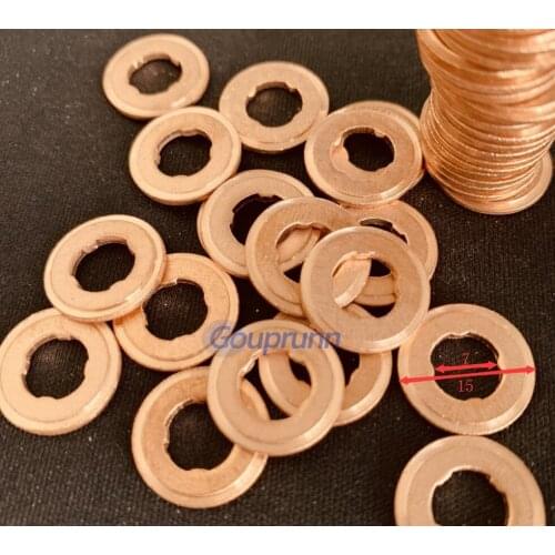 100pcs 7X15X1.5MM EURO3 Copper Washer Shim Common Rail Fuel Injector Nozzle Gasket Repair Kit