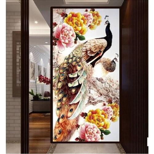 2019 sale fashion 5D round diamond painting diamond embroidery cross stitch diamond embroidery paste for peacocks 100x50cm