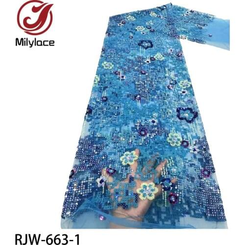 2021 African Lace Fabric High Quality 3D Sequin Embroidery Lace Fabri for Nigerian Wedding Dress Sewing RJW-663