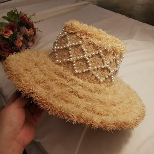 2021 Female Fashion Beach Raffia Sun Hats For Women Summer Flat UV Hats Party Caps Holiday Womens summer sundresses Straw hat