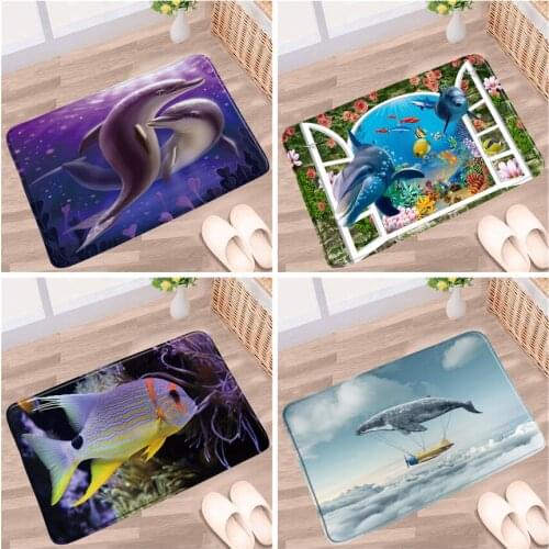 3D Dolphin Doormat Underwater World Home Floor Mats Anti-Slip Carpet Toilet Bathroom Rug Bedroom Gate Kitchen Mat Washable Pads