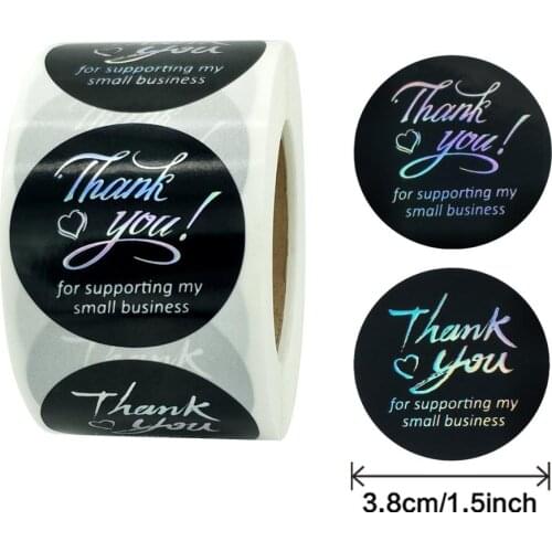 500pcs Laser 3.8CM Thank You Stickers for Gift Package Sealing Black Labels Sticker Round Adhesive Stationery Sticker