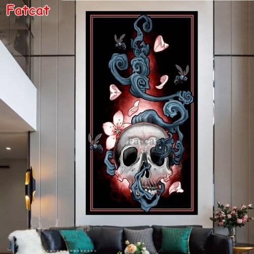 Skull Flower Diamond mosaic Full square Round Drill Diamond embroidery cross stitch diamond painting Halloween Gift Art,PP2231