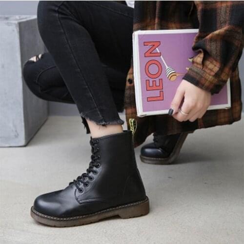 The New Boots Female women shoes Ankle 2020 Autumn British Wind Genuine Leather Thick With Short Boots Motorcycle Martin shoes
