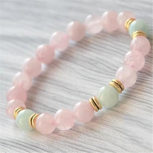 8mm Rose Quartz Gemstone Handmade Mala Bracelet Buddhism Meditation Spirituality Classic Spiritua Chakra Tibetan Yoga Retro