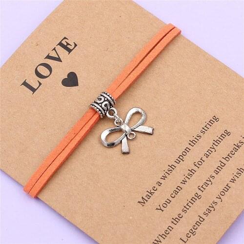 Make a wish Ancient Silver Color Bow Adjustable Bracelet Round Handmade Woven Bracelet Simple Fashion Women Jewelry Gifts