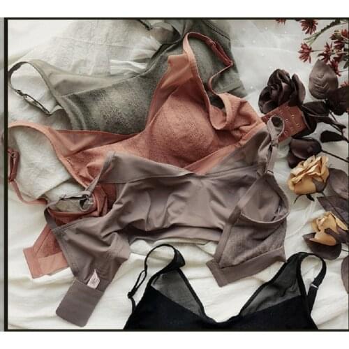 Wriufred Underwear feminine sense transparent mesh shoulder straps gather lingerie sexy lace comfortable bottoming bralette