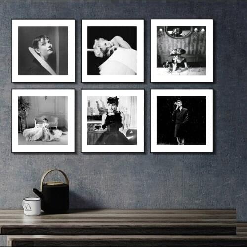 Black and White Character Hepburn Marilyn Monroe Photography Wall Art Canvas Painting Poster Bedroom Living Room Home Decoration