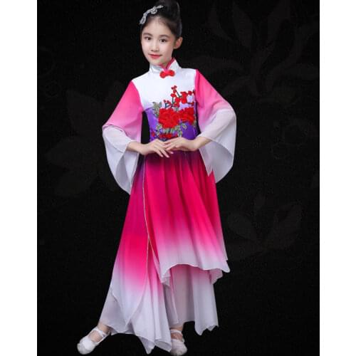 Children hanfu classical yangko dance costumes girls elegant Chinese fan dance performance clothing childrens dance costumes