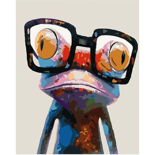 Diy digital oil painting by numbers drawing hand painted picture Wall Decor pic Modern abstract and concise frogs wearing eyes