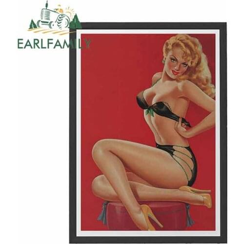EARLFAMILY 13cm x 10.5cm RETRO PIN UP Girl Decals Anime Car Stickers Vinyl Personality Creative Waterproof Car Accessories