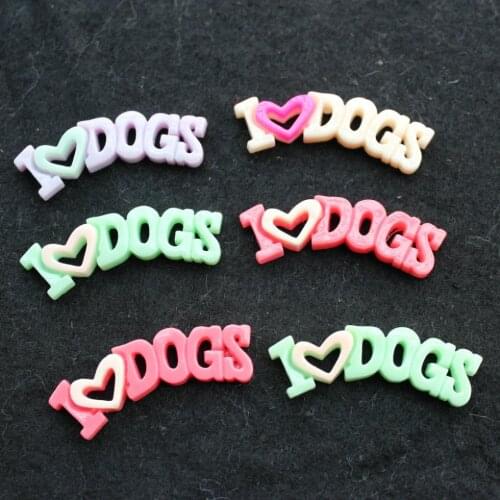 100pcs I Love Dogs Cabochon 41mm x 15mm Pastel Color Animal Scrapbooking Decoden Kawaii Cell Phone Deco Colorful